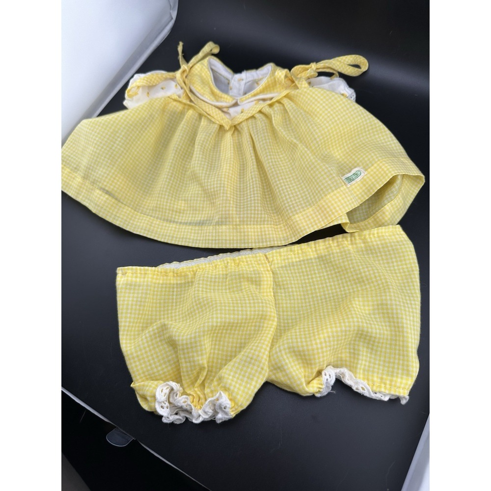 Cabbage Patch Kids Coleco 1980s Vtg Yellow White Gingham Tie Dress OK Tulips